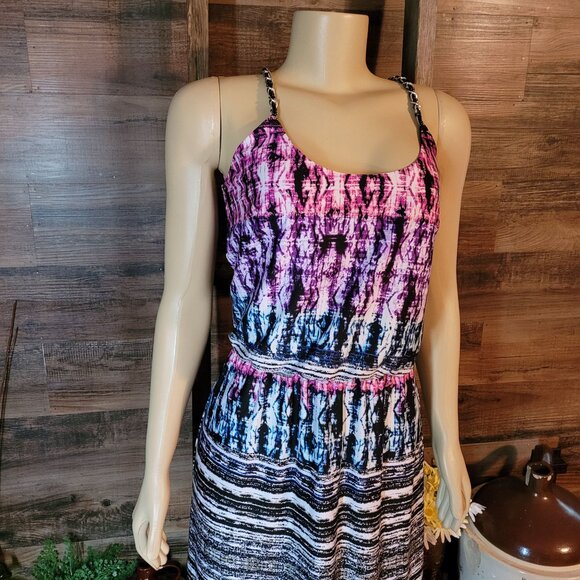 cato Watercolor Maxi Dress M Slinky Knit Stretch Waist Colorful Boho - Picture 2 of 12